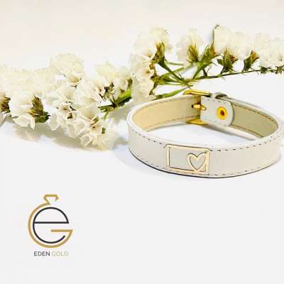 دستبند طلا قلب با بند چرم