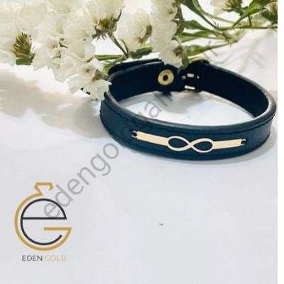 دستبند طلا بینهایت با بند چرم