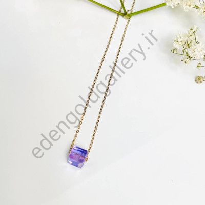 گردنبند سواروسکی با زنجیر طلا و سنگ بنفش