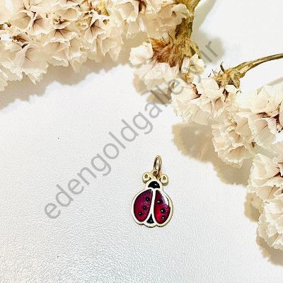 پلاک طلا طرح کفشدوزک میناکاری