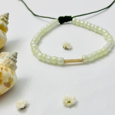 دستبند طلا استوانه بزرگ بند سفید کد 610