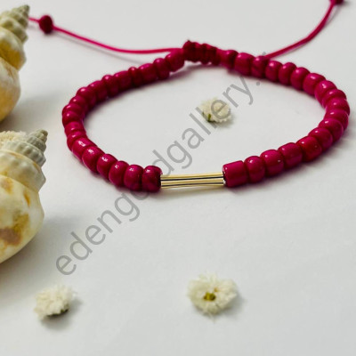 دستبند طلا استوانه بزرگ بند صورتی