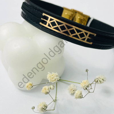 دستبند طلا مردانه با چرم کد 506