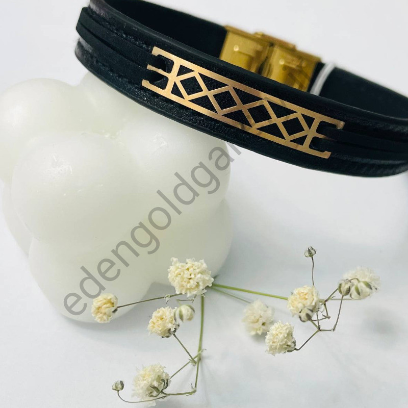 دستبند طلا مردانه با چرم کد 506