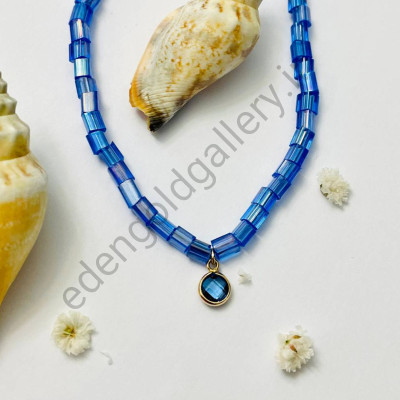 پلاک طلا با سنگ آبی