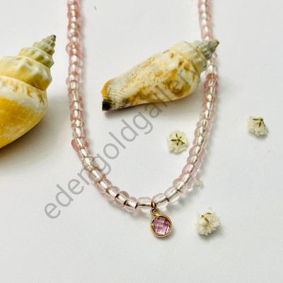 پلاک طلا با سنگ صورتی