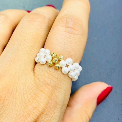 انگشتر طلا طرح گل و مروارید