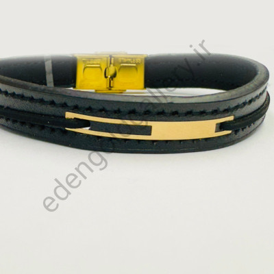 دستبند طلا مردانه بند چرمی کد 919